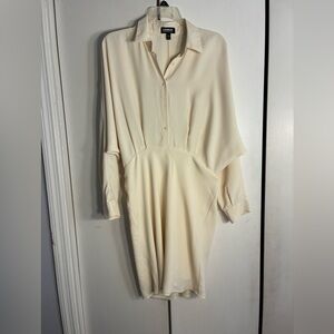 Express Portofino Button Down Collared Shirt Dress M Ivory Classic Holiday Chic